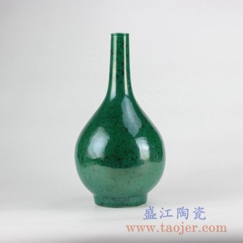 RYNQ206_颜色釉绿色长颈瓶陶瓷花插花瓶陶瓷器摆件