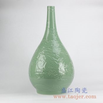 RYNQ210_影青雕刻龙纹胆瓶花瓶花插仿古陶瓷罐摆件品