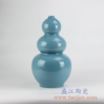RYNQ212_颜色釉兰色三节葫芦瓶花瓶花插陶瓷罐艺术摆件品