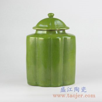 RYNQ215_颜色釉绿色多边形茶叶罐储物罐密封罐摆件