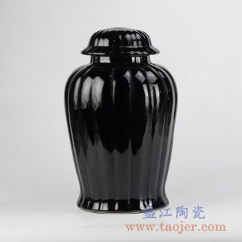 RYNQ216_颜色釉黑色条纹盖罐陶瓷储物罐密封罐