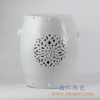 RYNQ217_白色双狮头镂空凉凳陶瓷墩花园凳浴室搁物凳