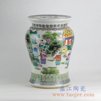 RZKN01_定做定制手绘粉彩百子图陶瓷凳凉墩花园凳家居摆件