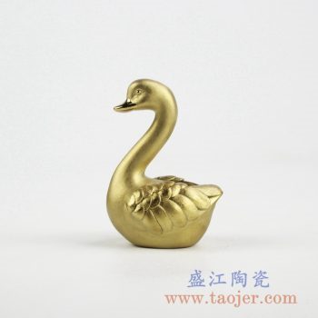 2C05-E_陶瓷镀金工艺品动物鹅摆件 现代高档家居装饰品
