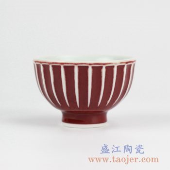 2L16_景德镇颜色釉红釉瓜棱纹品茗单杯 茶杯 小品杯