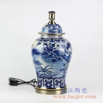 DS102-RZFZ02-A_传统手绘青花花鸟图镀金陶瓷台灯 客厅卧室餐厅装饰摆件