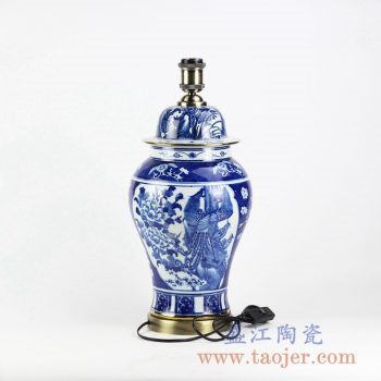 DS104-RYLU_景德镇手绘青花花鸟传统将军罐陶瓷台灯 家居装饰客厅卧室店面餐厅陈设照明摆件