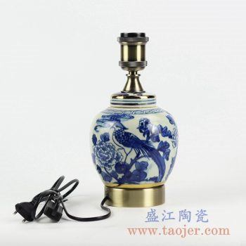 DS106-RZFZ06-A_景德镇手绘青花花鸟仿古风格陶瓷台灯 卧室客厅展厅玄关装饰摆件