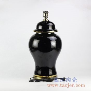 DS107-RYRJ14-F_景德镇颜色釉黑色镀金陶瓷台灯 客厅卧室书房家居装饰摆件 现代简约风格