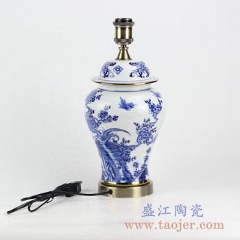 DS93-RYCI40_景德镇手绘青花梅花花鸟图将军罐陶瓷台灯 镀金家居装饰摆件 客厅卧室餐厅照明台灯