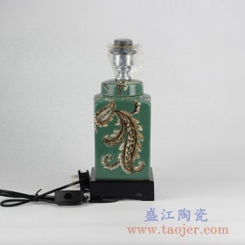 DS95-RZKQ02   颜色釉绿色雕刻陶瓷灯座灯具罐子摆件品