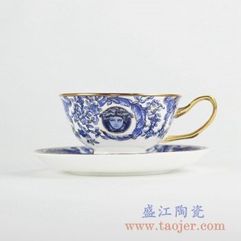 RYIJ05-青花描金咖啡杯套装 欧式风格时尚咖啡具 茶杯 陶瓷杯