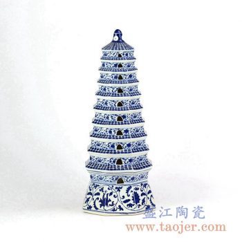 RYJF65_手工手绘青花陶瓷宝塔摆件 景德镇手工陶瓷家居装饰品 艺术摆件