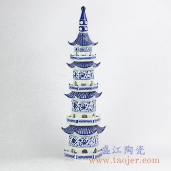 RYJF66_景德镇手绘青花陶瓷塔 装饰陶瓷摆件 客厅展厅酒店店铺装饰品