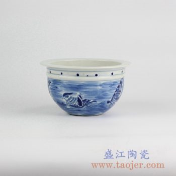 RYLU52-B_景德镇手绘青花传统手绘鸟图案花盆 鱼缸 装饰摆件