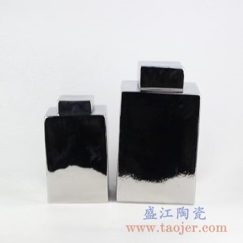 RYNQ201-A_方形镀银陶瓷罐装饰摆件 现代简约风格家居装饰品 茶叶罐 储物罐