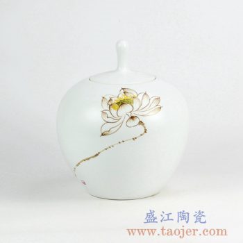 RYNQ223_现代手绘陶瓷花瓶装饰摆件 荷花图案家居陶瓷饰品 现代简约风格