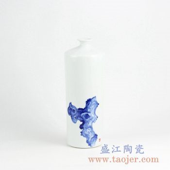 RYNQ226_手绘青花太湖石图案陶瓷花瓶摆件 现代简约风格家居装饰品 陈设瓷