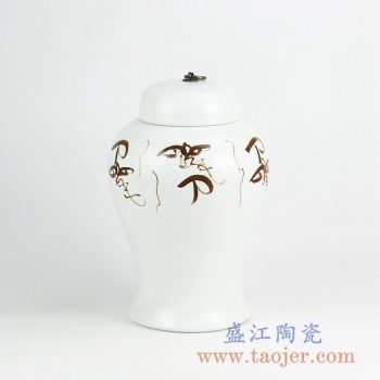 RYNQ232_景德镇手绘文字图案陶瓷盖罐 储物罐 现代中式家居装饰摆件