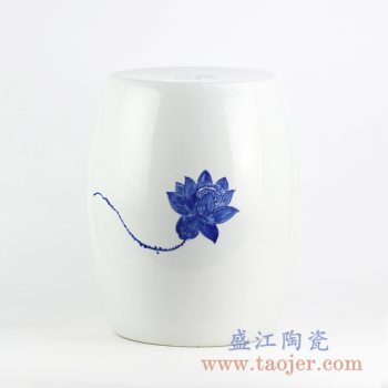 RYNQ236_景德镇手绘青花莲花图案陶瓷凳子 凉凳 鼓凳 现代简约家居装饰凳子
