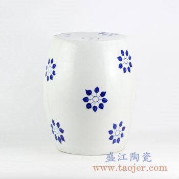 RYNQ237_景德镇手绘青花陶瓷鼓凳 现代风格简约清晰装饰图案凉凳 户外庭院凳子