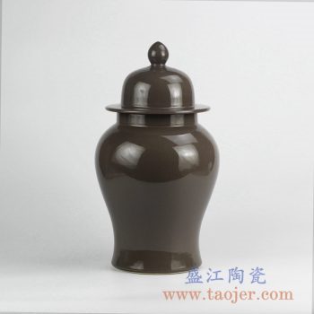 RYNQ240_咖啡色褐色单色釉将军罐摆件 装饰陶瓷罐摆件 储物罐