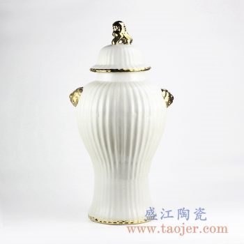RYNQ241_景德镇白釉镀金狮子头陶瓷将军罐摆件 现代简约风落地装饰陶瓷