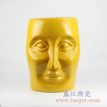 RYNQ55-D_颜色釉黄色陶瓷人脸凳子 凉凳 陶瓷家具户外庭院凳子 现代时尚风格家居