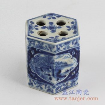 RYUK29_仿古青花手绘风景图案陶瓷牙刷筒 盥洗室摆件装饰 洗漱用品 陶瓷摆件