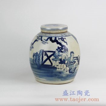 RZFZ05-G_景德镇手绘青花陶瓷罐摆件 人物图案传统茶叶罐 储物罐 现代家居装饰摆件