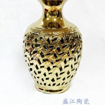 RZKA171008_景德镇陶瓷花瓶摆件 镀金雕刻镂刻陶瓷客厅家居装饰陶瓷