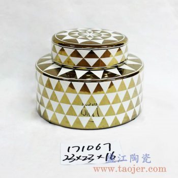 RZKA171067_描金几何图案圆形陶瓷茶叶罐 客厅装饰摆件 储物罐 现代简约风格