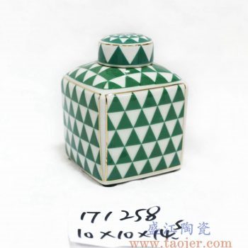 RZKA171258_方形几何图案茶叶罐 陶瓷罐 描金现代陶瓷装饰摆件 简约风格