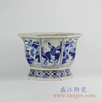 RZKS01-A   仿古手绘八边形人物花盆陶瓷摆件品景德镇