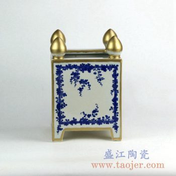 RZKS04   青花描金花盆花插景德镇陶瓷摆件品