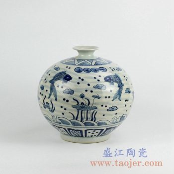 RZKY02  仿古青花年年有余陶瓷花瓶花插景德镇