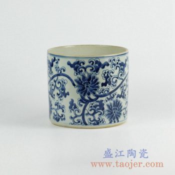 RZKY05-A  仿古青花缠枝莲笔筒箭筒陶瓷罐摆件景德镇