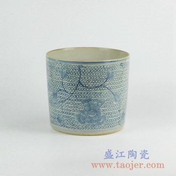 RZKY05-B   仿古青花条纹笔筒箭筒陶瓷罐摆件景德镇