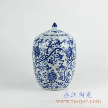 RZKY07  景德镇青花缠枝莲盖罐陶瓷储物罐花瓶艺术摆件品