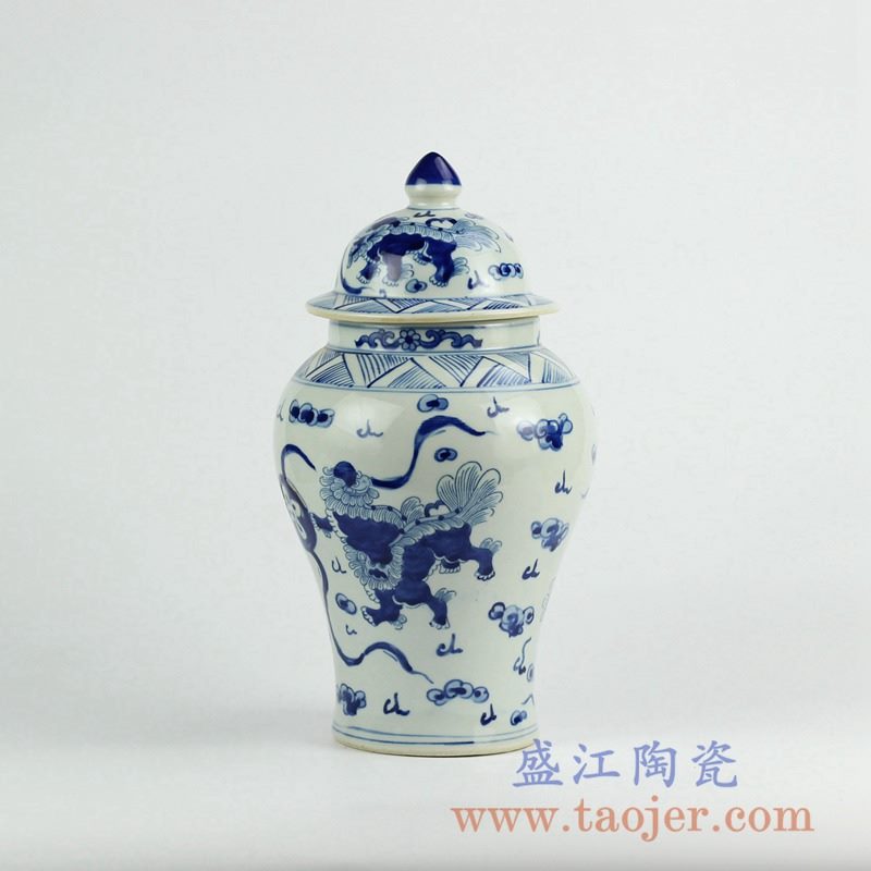 景德镇手绘青花龙纹将军罐盖罐陶瓷花瓶艺术摆件品