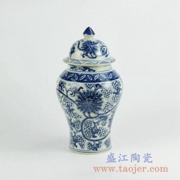 RZKY10-B   手绘青花缠枝莲将军罐盖罐陶瓷花瓶景德镇艺术摆件品