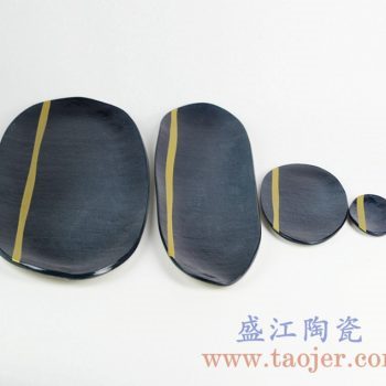 RZKZ02 黑色陶瓷四件套盘子水果盘瓜子盘菜盘景德镇日用瓷