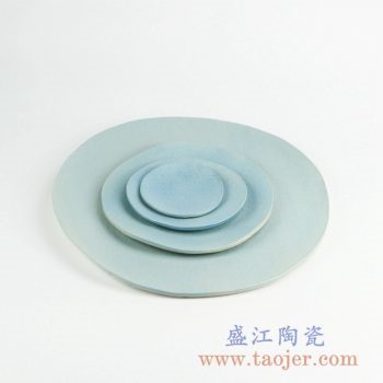 RZKZ03  浅兰陶瓷四件套盘子水果盘瓜子盘菜盘日用瓷