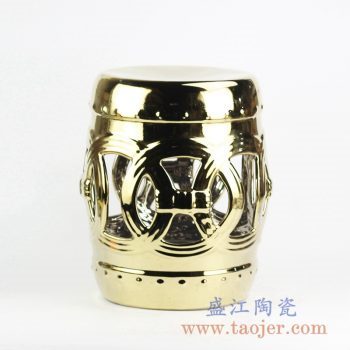 RZLB01-C颜色釉镀金镂空陶瓷凳花园凳凉墩景德镇陶瓷品