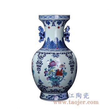 RZLG07   青花仿古手绘斗彩双耳花瓶