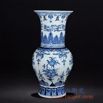 RZLG18-B   手绘仿古青花瓷寿桃花瓶三果凤尾尊