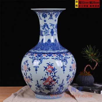 RZLG31  手绘仿古青花釉里红花卉插花器赏瓶