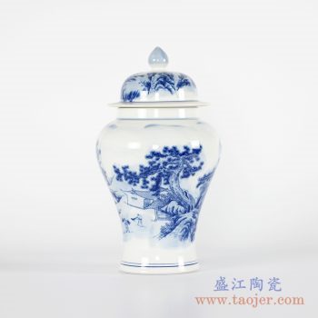 RYCI40-B  青花山水将军罐花瓶带盖陶瓷摆件品