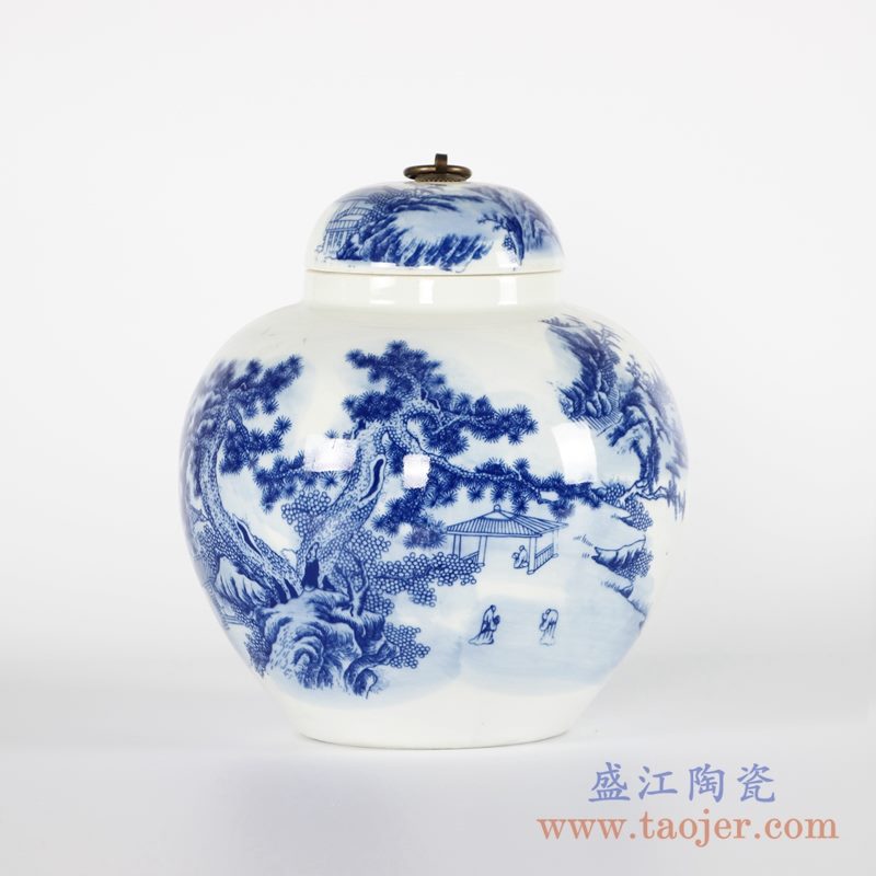 RYCI51-a 青花山水茶叶罐储物罐带盖密封