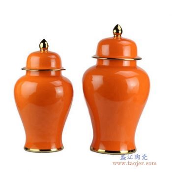RYKB132-j     高温颜色釉 橙色带金边将军罐摆件品
